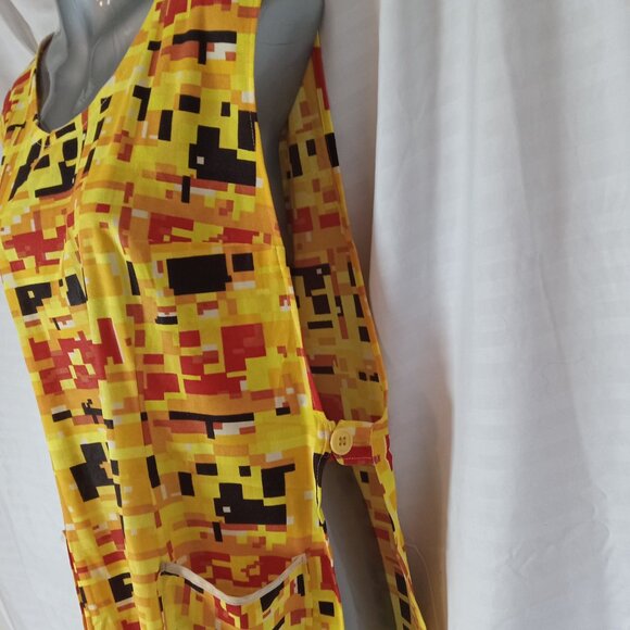 Vintage 1960s Smock Apron Mid Century Geometric Yellow Orange Handmade XL - Picture 10 of 14